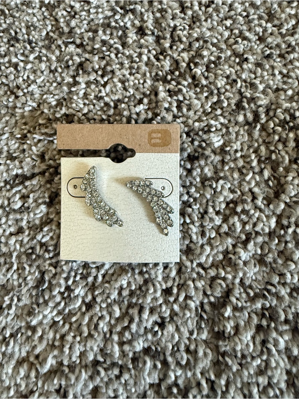 Buckle Silver Rhinestone Wing Stud Earrings